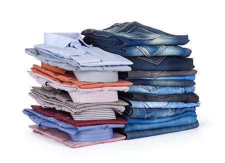 simsearch:400-07770314,k - stack Jeans and dress shirts on white background Stock Photo - Budget Royalty-Free & Subscription, Code: 400-07981415