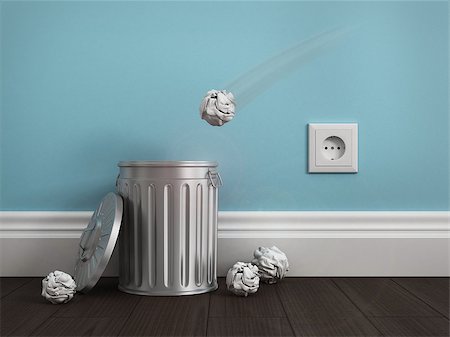 paper trash can throw - office garbage near metal basket Stock Photo - Budget Royalty-Free & Subscription, Code: 400-07981431