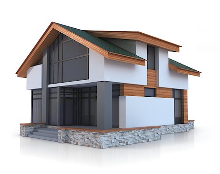 House on white background. Three-dimensional image. Photographie de stock - Aubaine LD & Abonnement, Code: 400-07981456