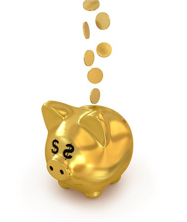 falling with box - olden coins falling into a gold piggy bank isolated on white bac Stock Photo - Budget Royalty-Free & Subscription, Code: 400-07981470