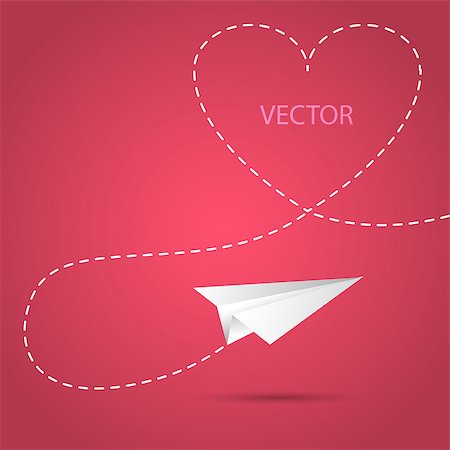 Airplane made of white paper and heart. Vector illustration. Stock Photo - Budget Royalty-Free & Subscription, Code: 400-07981483