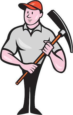 simsearch:400-06737646,k - Illustration of a construction worker wearing hat holding pickaxe on isolated white background done in cartoon style. Foto de stock - Super Valor sin royalties y Suscripción, Código: 400-07981564