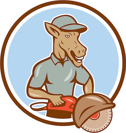 simsearch:400-08617785,k - Illustration of a donkey construction worker with concrete saw concsaw set inside circle set on isolated background done in cartoon style. Stock Photo - Budget Royalty-Free & Subscription, Code: 400-07981591
