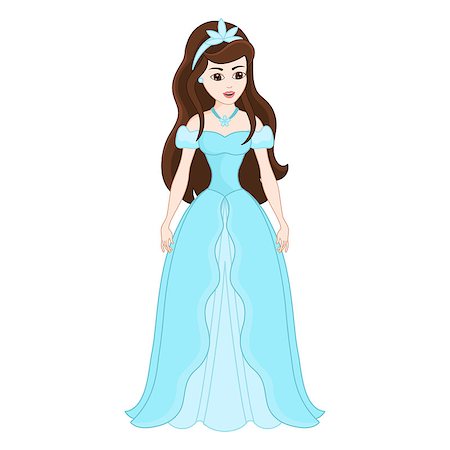 simsearch:400-07415175,k - Illustration of beautiful brunette princess, gentle princess in dress from blue chiffon, vector illustration Foto de stock - Royalty-Free Super Valor e Assinatura, Número: 400-07981935