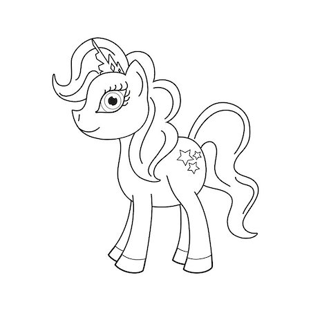 simsearch:400-04355915,k - Vector illustration of cute horse princess, royal pony with a magnificent mane and tail, coloring book page for children Fotografie stock - Microstock e Abbonamento, Codice: 400-07981937