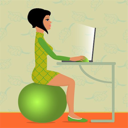 right place - young woman sitting on fitness ball and working with computer vector illustration Stock Photo - Budget Royalty-Free & Subscription, Code: 400-07981948