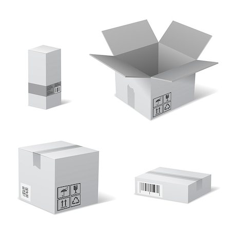 Open and Closed Cardboard Packaging Boxes with Recycling Icons. Vector isolated on white. Stock Photo - Budget Royalty-Free & Subscription, Code: 400-07982668