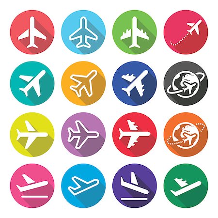 Vector colorful icons  set of plane isolated on white Stock Photo - Budget Royalty-Free & Subscription, Code: 400-07982698