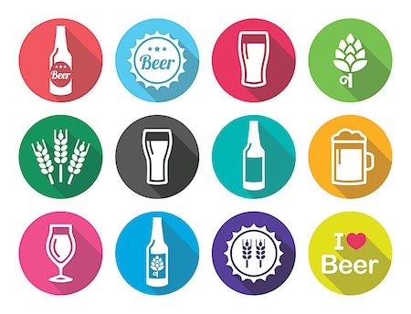 Drinking beer, pub colorful round icons set isolated on white Stock Photo - Budget Royalty-Free & Subscription, Code: 400-07982729