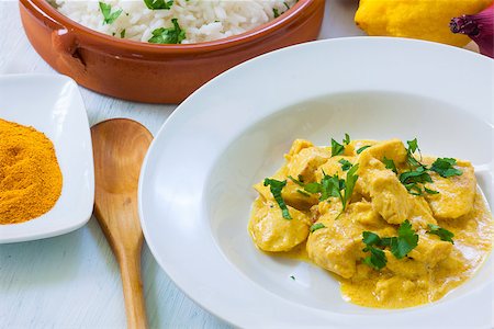 chicken curry with boiled rice and spices Stock Photo - Budget Royalty-Free & Subscription, Code: 400-07982784