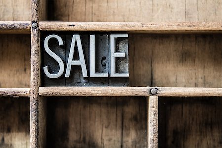 simsearch:695-05762996,k - The word "SALE" written in vintage metal letterpress type sitting in a wooden drawer. Stockbilder - Microstock & Abonnement, Bildnummer: 400-07983311