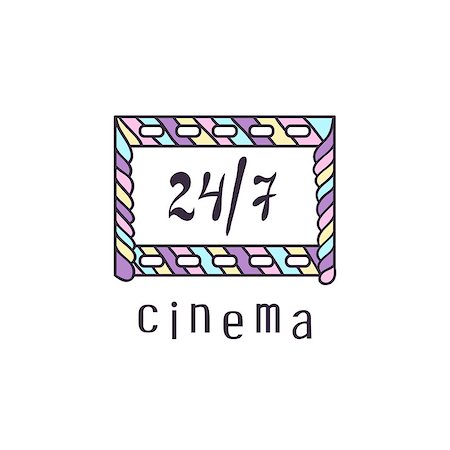 simsearch:400-08709856,k - Cinema logo, movie theater sign, 24 hours a day and 7 days a week, film strip template and hand drawn text, vector illustration Stock Photo - Budget Royalty-Free & Subscription, Code: 400-07983410