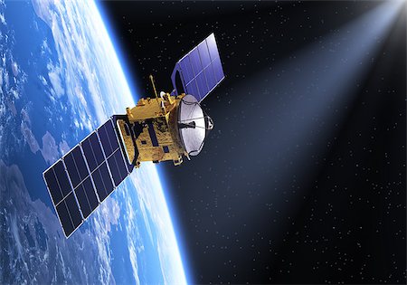 science station - Satellite In The Ray Of Light. 3D Scene. Stock Photo - Budget Royalty-Free & Subscription, Code: 400-07983457