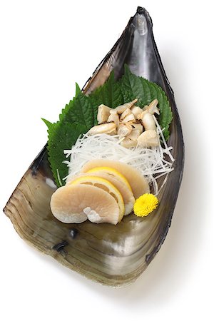 razor clam - tairagi(pacific pen shell, atrina pectinata) sashimi, japanese cuisine isolated on white background Stock Photo - Budget Royalty-Free & Subscription, Code: 400-07983585