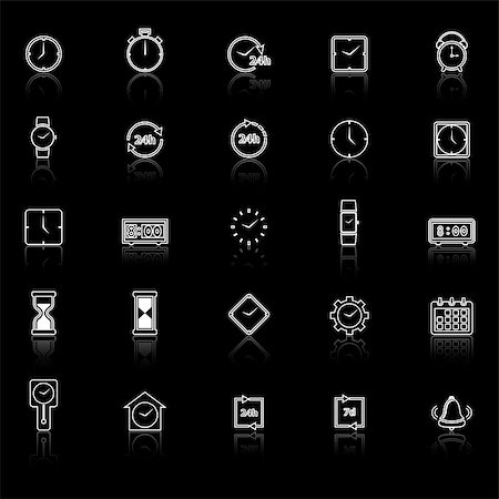 reloj digital - Time line icons with reflect on black background, stock vector Foto de stock - Super Valor sin royalties y Suscripción, Código: 400-07983751
