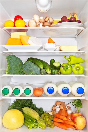 Full fridge of fruits, vegetables and diary products. Fresh healthy fitness eating concept. Stock Photo - Budget Royalty-Free & Subscription, Code: 400-07994085