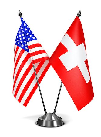 simsearch:400-07994703,k - USA and Switzerland - Miniature Flags Isolated on White Background. Photographie de stock - Aubaine LD & Abonnement, Code: 400-07994342