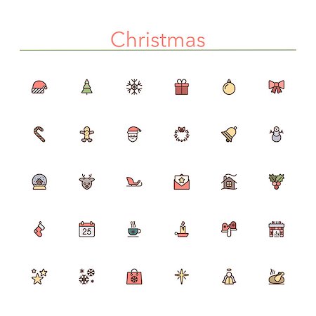 Christmas colored line icons set. Vector illustration. Foto de stock - Super Valor sin royalties y Suscripción, Código: 400-07994577