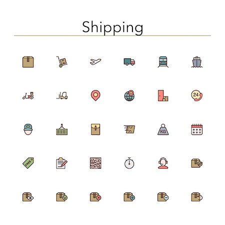 simsearch:400-09154573,k - Shipping and delivery colored line icons set. Vector illustration. Foto de stock - Super Valor sin royalties y Suscripción, Código: 400-07994590