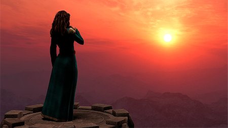 simsearch:400-07087298,k - Woman standing on a tower in mountains at sunset Foto de stock - Super Valor sin royalties y Suscripción, Código: 400-07995039
