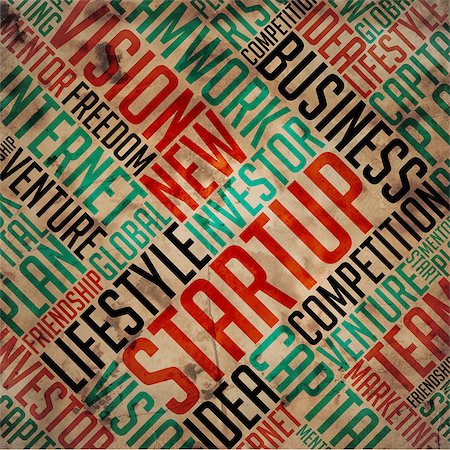 simsearch:400-08575298,k - Startup - Grunge Printed Word Collage on Old Fulvous Paper. Stock Photo - Budget Royalty-Free & Subscription, Code: 400-07995061