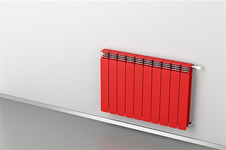 simsearch:400-05721873,k - Red heating radiator attached on grey wall Stock Photo - Budget Royalty-Free & Subscription, Code: 400-07995229