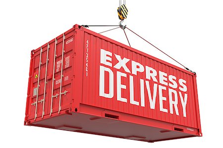 Express Delivery - Red Cargo Container hoisted by hook,Isolated on White Background. Stock Photo - Budget Royalty-Free & Subscription, Code: 400-07995344