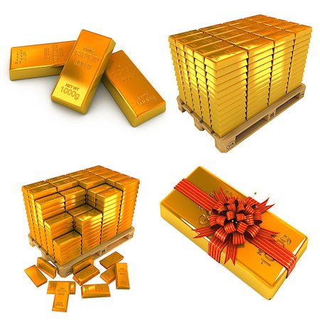Set of A lot of Gold Bars and Gold Bar as Gift. White Background. Photographie de stock - Aubaine LD & Abonnement, Code: 400-07995388