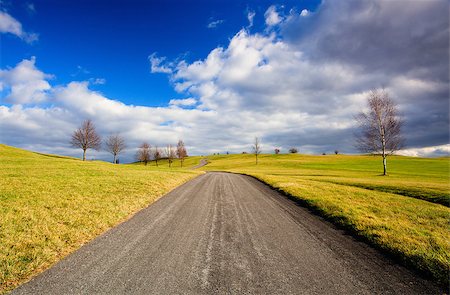 Empty road in the spring landscape at sunset Stock Photo - Budget Royalty-Free & Subscription, Code: 400-07995759