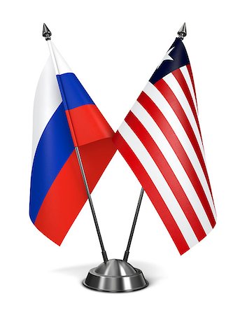 simsearch:400-07995509,k - Russia and Liberia - Miniature Flags Isolated on White Background. Photographie de stock - Aubaine LD & Abonnement, Code: 400-07996592