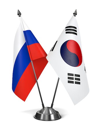 simsearch:400-07996632,k - Russia and South Korea - Miniature Flags Isolated on White Background. Photographie de stock - Aubaine LD & Abonnement, Code: 400-07996947
