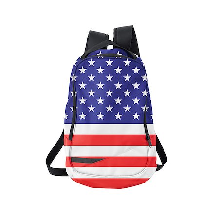 U.S. flag backpack isolated on white background. Back to school concept. Education and study abroad. Travel and tourism in USA Foto de stock - Royalty-Free Super Valor e Assinatura, Número: 400-07997128