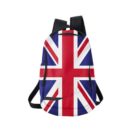 British flag backpack isolated on white background. Back to school concept. Education and study abroad. Travel and tourism in Great Britain Foto de stock - Royalty-Free Super Valor e Assinatura, Número: 400-07997129