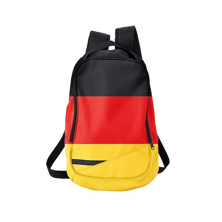 Germany flag backpack isolated on white background. Back to school concept. Education and study abroad. Travel and tourism in Germany Foto de stock - Royalty-Free Super Valor e Assinatura, Número: 400-07997134