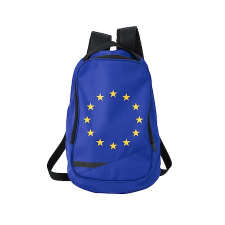 European union flag backpack isolated on white background. Back to school concept. Education and study abroad. Travel and tourism in Europe Foto de stock - Royalty-Free Super Valor e Assinatura, Número: 400-07997130