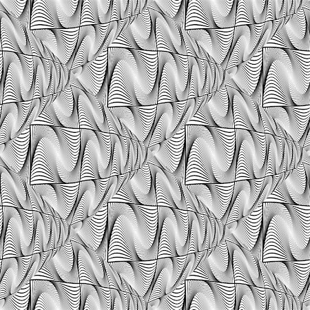 simsearch:400-07990307,k - Design seamless monochrome warped grid wave pattern. Abstract volume textured background. Vector art. No gradient Foto de stock - Super Valor sin royalties y Suscripción, Código: 400-07990323