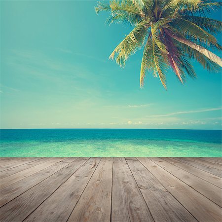 floor heat - Retro vintage style summer sea view with coconut tree with wooden floor. Stock Photo - Budget Royalty-Free & Subscription, Code: 400-07990377