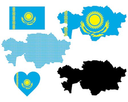 simsearch:400-07985595,k - map and flag of Kazakhstan symbol on a white background Foto de stock - Super Valor sin royalties y Suscripción, Código: 400-07990419