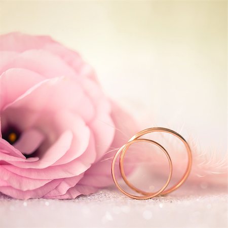 Love Wedding Background with Gold Rings and Beautiful Flower - macro Stock Photo - Budget Royalty-Free & Subscription, Code: 400-07992847
