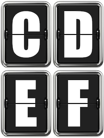 Letters C D E F - Set of Alphabet on Mechanical Scoreboard. Stock Photo - Budget Royalty-Free & Subscription, Code: 400-07993136