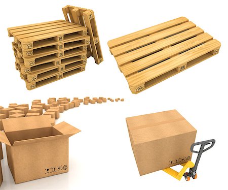 simsearch:400-07666842,k - Warehouse Logistic Concepts - Set of 3D Pallet and Cardboard Boxes. Warehouse Concept. Foto de stock - Super Valor sin royalties y Suscripción, Código: 400-07993150