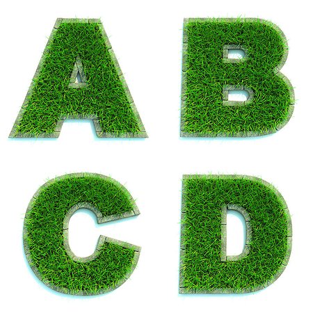 simsearch:400-08793078,k - Letters A, B, C, D - Alphabet Set of Green Grass Lawn on White Background in 3d. Stockbilder - Microstock & Abonnement, Bildnummer: 400-07993190