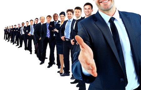Business group in a row. leader with open hand and ready to shake your hand Stock Photo - Budget Royalty-Free & Subscription, Code: 400-07993598
