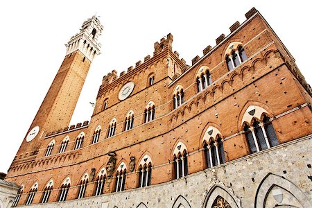 palazzo publico - The Palazzo Pubblico and the Torre del Mangia in Siena, Italy, isolated in white. Foto de stock - Super Valor sin royalties y Suscripción, Código: 400-07993907
