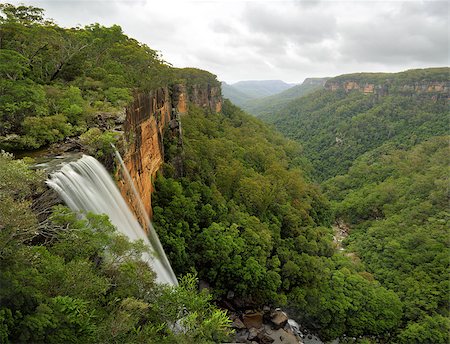 Fitzroy Falls drops 81 metres into the Yarrunga Valley below filled with eucalypt trees and rainforest plants.  Located in the Morton National Park, Southern Highlands of NSW, Australia Stock Photo - Budget Royalty-Free & Subscription, Code: 400-07993951