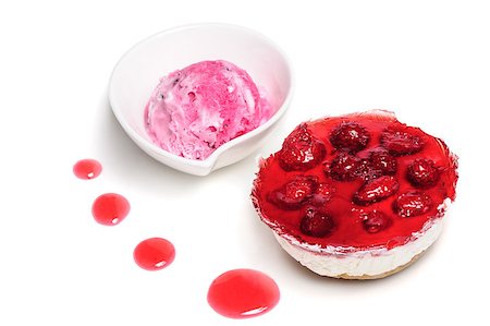starush (artist) - Raspberry layered cheese cake and pink ice cream ball, isolated on white Stockbilder - Microstock & Abonnement, Bildnummer: 400-07993970