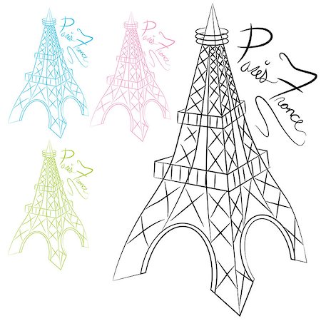 simsearch:400-08014075,k - An image of a set of sketches of the Eiffel Tower. Foto de stock - Royalty-Free Super Valor e Assinatura, Número: 400-08014075