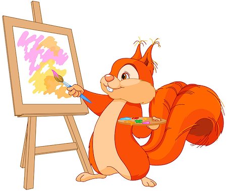 Illustration of cute squirrel draws a picture Foto de stock - Super Valor sin royalties y Suscripción, Código: 400-08014360