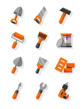 simsearch:400-08199858,k - Working tools for construction and maintenance flat icons set. Eps10 vector illustration. Isolated on white background Stock Photo - Budget Royalty-Free & Subscription, Code: 400-08014428