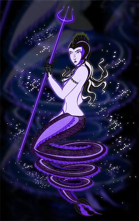 fantasy fish art - Fabulous mermaid in an underwater world with Trident Stock Photo - Budget Royalty-Free & Subscription, Code: 400-08015013